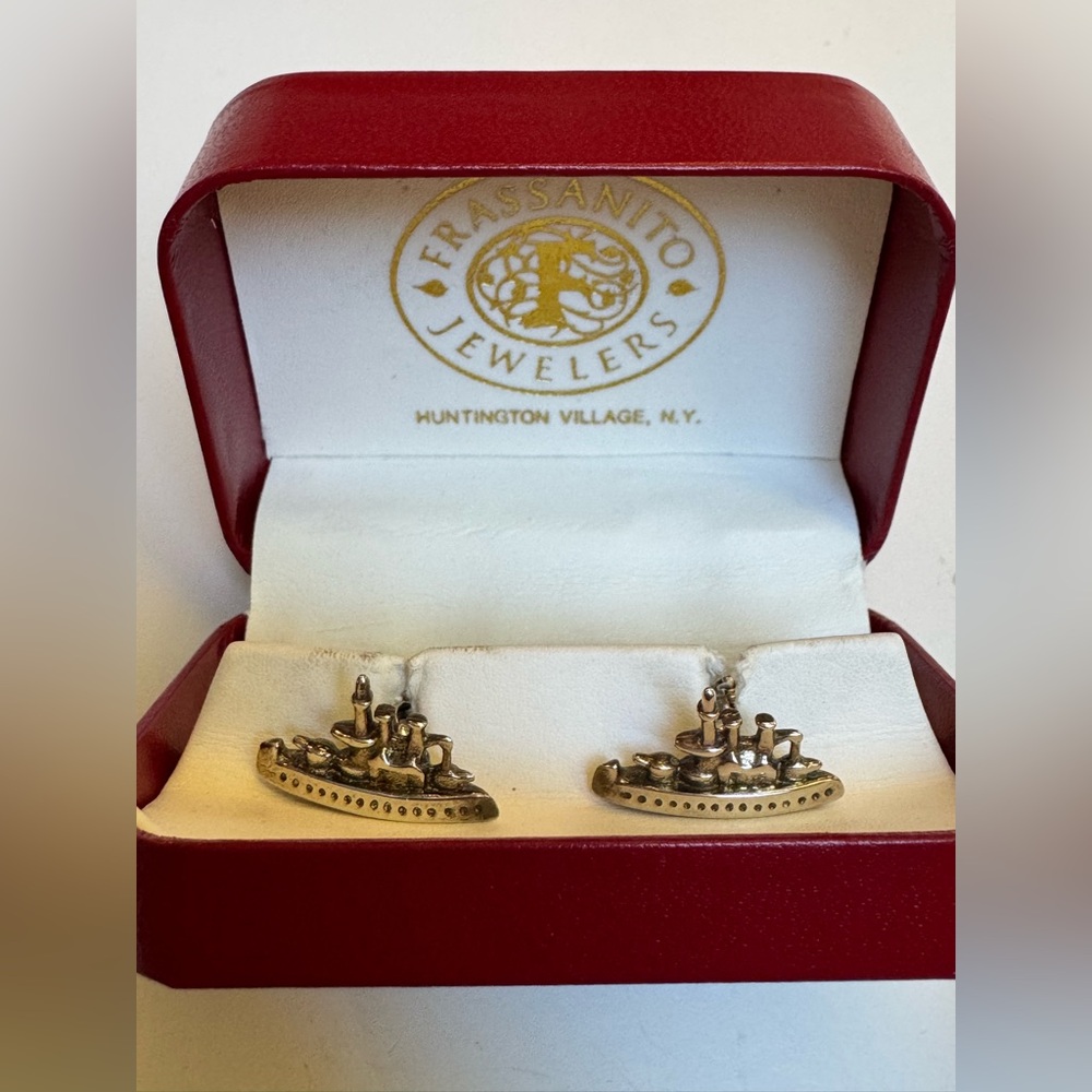 Vintage Sterling 925 Monopoly ship figural cufflinks original box gifted~unworn
